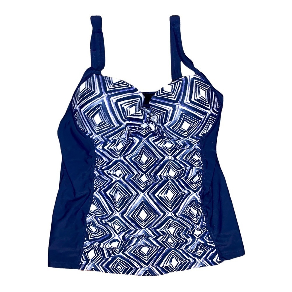 Tropical escapes size 10 tankini bathing suit tip blue white adjustable padded